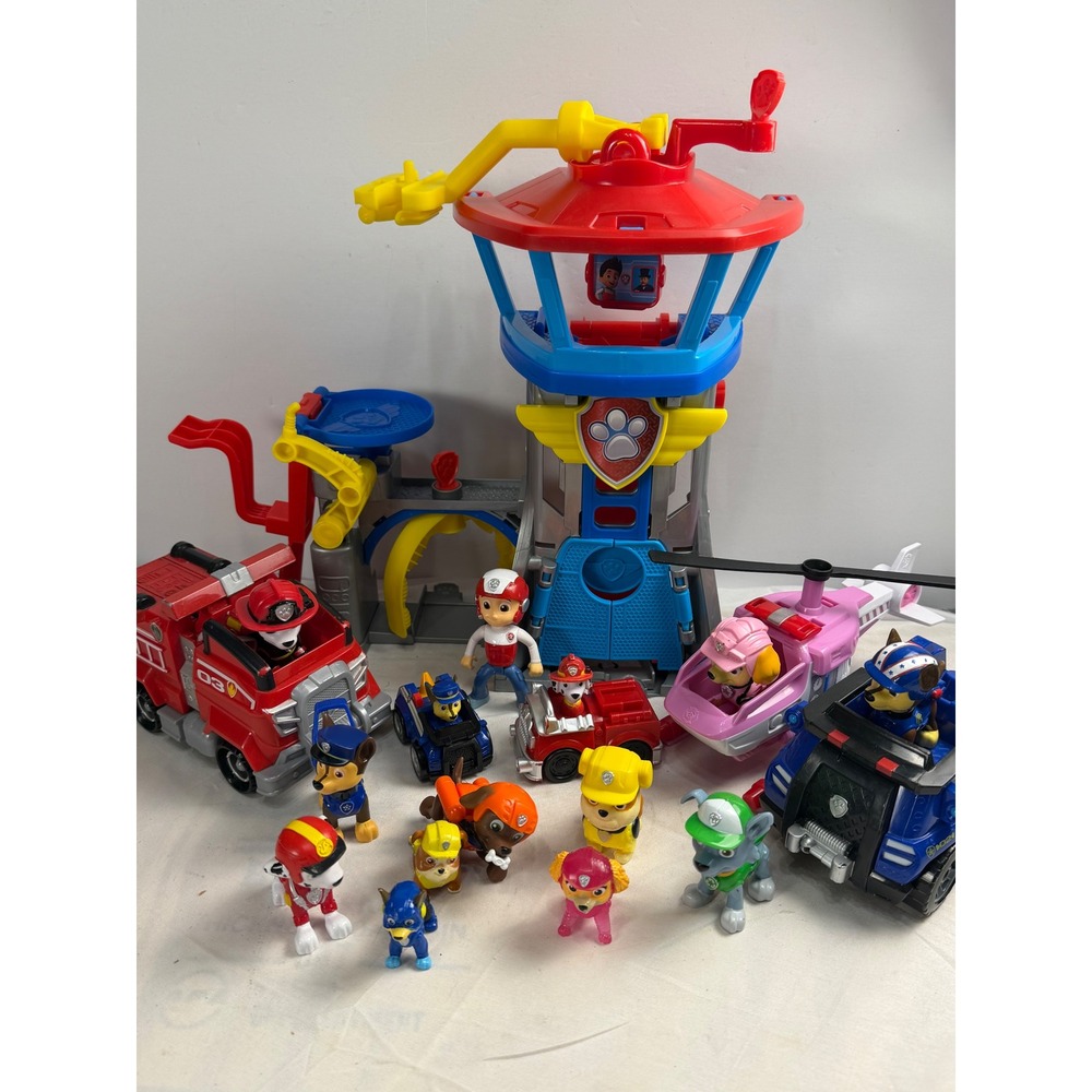 Paw Patrol Lookout Tower Playset with Vehicles & Figures Lot #3 Ryder Chase Skye